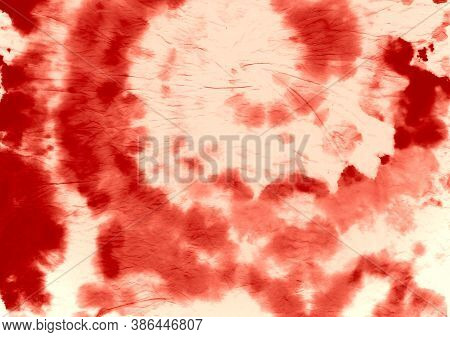 Circular Grunge Dress. Batik Old Background. Artistic Shirt. Red Dyeing Pattern. Tye Dye Circle Back