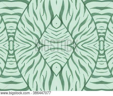 Green Seamless Animal Pattern. Fashion African Wallpaper. Zoo Jungle Fur. Watercolor Stripes Design.