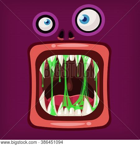 Horror Monster Open Mouth Creepy And Scary. Funny Jaws Teeths Drool Slime Creatures Expression Monst