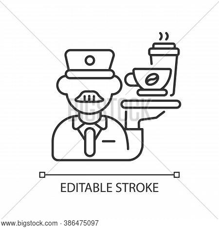 Stewart Linear Icon. Railway Service, Comfortable Railroad Travel Thin Line Customizable Illustratio