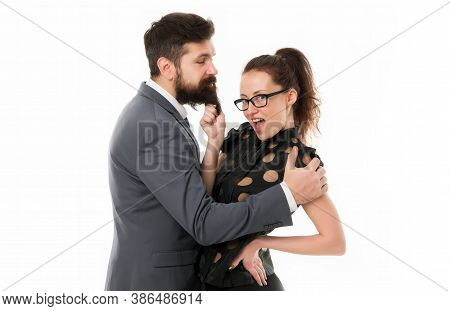 She Knows How Achieve Success. Nothing Personal Just Business. Colleagues Man With Beard And Pretty 
