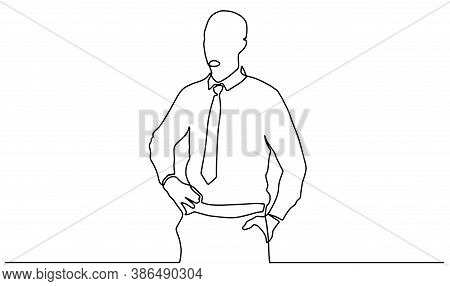 Continuous Line Drawing Of Businessman Standing. Isolated Over White Background. Continuous Line Dra