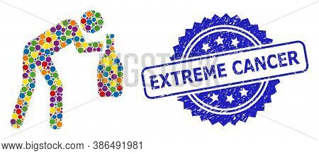 Vibrant Collage Drunky Man, And Extreme Cancer Dirty Rosette Stamp Seal. Blue Stamp Seal Includes Ex