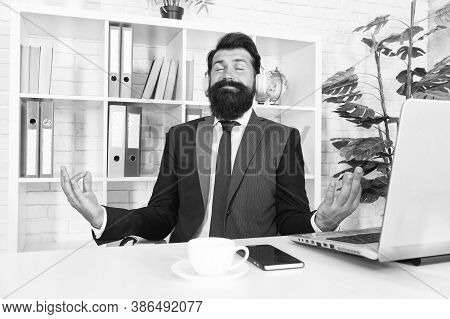 Meditation In Office. Relaxing And Calming Down. Crisis Management. Mental Health. Calming Exercises