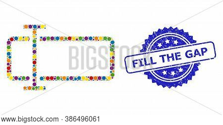 Colorful Mosaic Text Field, And Fill The Gap Scratched Rosette Stamp Seal. Blue Seal Includes Fill T