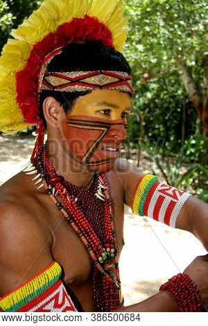 Porto Seguro, Bahia / Brazil - February 21, 2008: Pataxos Indians Are Seen In The Village Jaqueira I