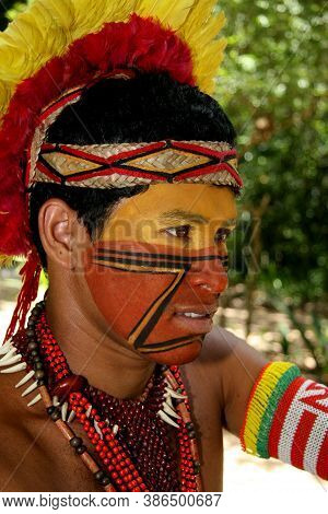 Porto Seguro, Bahia / Brazil - February 21, 2008: Pataxos Indians Are Seen In The Village Jaqueira I
