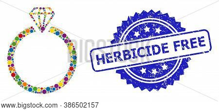Bright Colored Collage Diamond Ring, And Herbicide Free Grunge Rosette Seal. Blue Stamp Seal Has Her