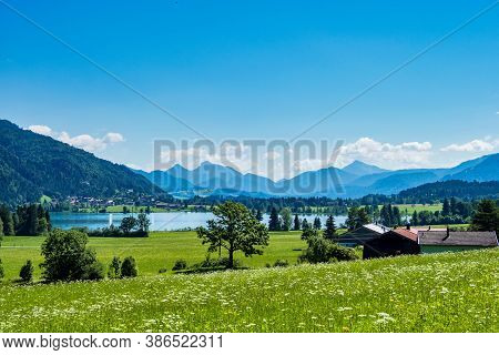 Lake Walchsee Near Koessen At The Wilder And Zahmer Kaiser In Tirol, Austria.