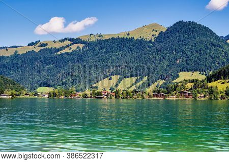 Lake Walchsee Near Koessen At The Wilder And Zahmer Kaiser In Tirol, Austria.