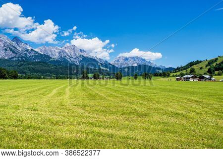 Autumnal Landscape In The Austrian Alps In The Region Of Saalfelden, District Zell Am See In Salzbur