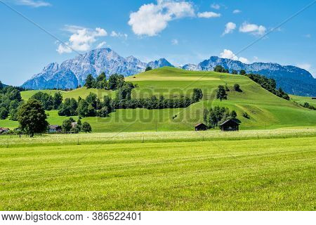Autumnal Landscape In The Austrian Alps In The Region Of Saalfelden, District Zell Am See In Salzbur