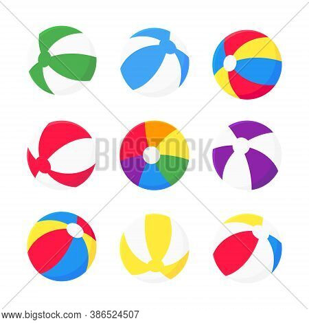 Bouncing Beach Balls Set Flat Style Design Vector Illustration Icon Signs Isolated On White Backgrou