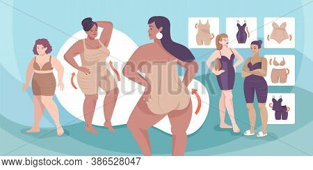 Corrective Underwear Flat Composition With Plus Size Women Lingerie And Corrective Slimming Shapewea
