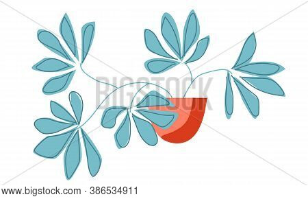 Home Deciduous Green Plant In A Flower Pot. Hand Drawn Simple Flat Interior Decoration Element. Flor