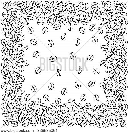 Coffee Beans Square Frame. Hand Drawn Black Doodle Outline Social Media Template. Coffee Shop Corpor