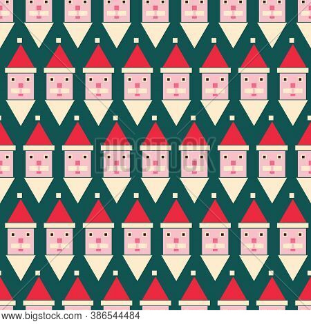 Santa Heads Made With Geometric Building Blocks Seamless Vector Pattern. Christmas Surface Print Des