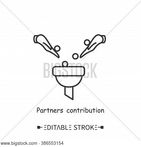 Partners Contribution Line Icon. Investing Resources, Partners Support. Sponsorship. Donations. Cont