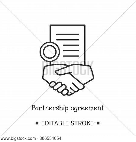 Partnership Agreement Line Icon. Contract Document With Seal. Hanshake. Business Deal Documentation.