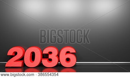 2036 Red Write At Black Glossy Wall Background - 3d Rendering Illustration