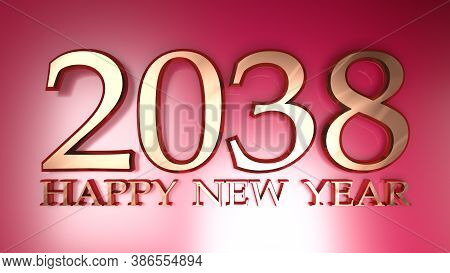 2038 Happy New Year Copper Write On Red Background - 3d Rendering Illustration