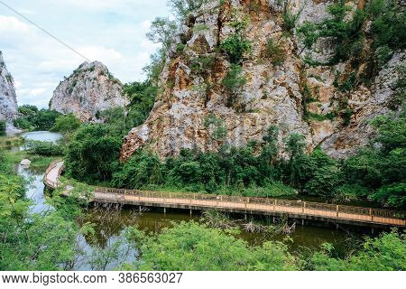 Khao Ngoo Rock Park. Walkway In Of Mount Khao Ngoo Rock Park At Ratchaburi Province, Thailand.