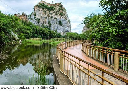 Khao Ngoo Rock Park. Walkway In Of Mount Khao Ngoo Rock Park At Ratchaburi Province, Thailand.