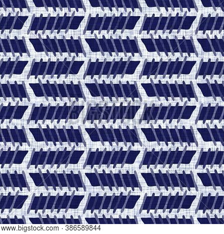 Seamless Indigo Washed Stripe Texture. Blue Woven Boro Linen Cotton Dyed Effect Background. Japanese