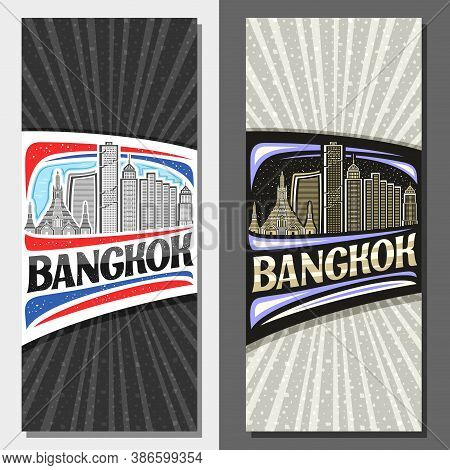 Vector Layouts For Bangkok, Decorative Leaflet With Outline Illustration Of Urban Bangkok City Scape
