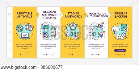 Security Management Onboarding Vector Template. Antivirus, Software Updates, Strong Passwords, Backu