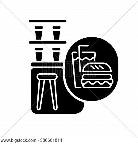 Snack Bar Black Glyph Icon. Onboard Restaurant Wagon For Passengers. Railroad Transportation Service