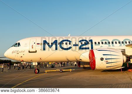 August 30, 2019. Zhukovsky, Russia. Promising Russian Medium-range Narrow-body Passenger Aircraft Ir