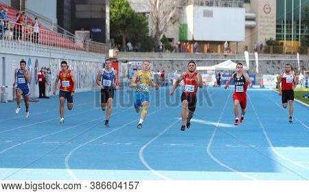 Istanbul, Turkey - September 12, 2020: Athletes Running 100 Metres During Balkan U20 Athletics Champ