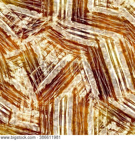 Seamless Modern Sepia Brown Blockprint Collage Print. Grunge Watercolor Texture Background. Worn Mot