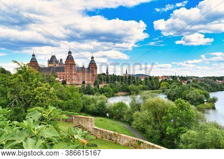 Aschaffenburg, Germany - July 2020: View Over German City Aschaffenburg With Main River, Palace Call