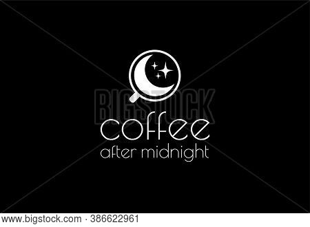 Vector Logo Coffee After Midnight. Moon And Stars In A Cup. Design For Coffee Products, Cafes, Resta