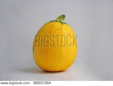 Yellow Vegetable Marrow Close Up On A Gray Background Isolated