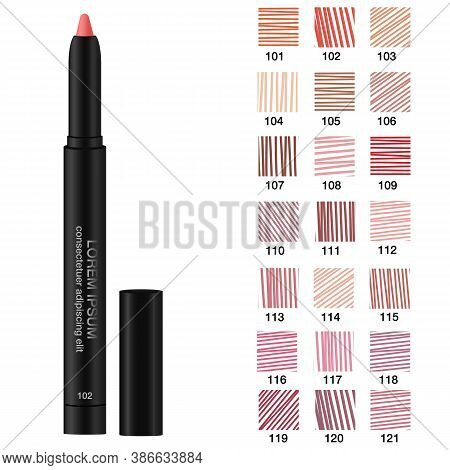 Cosmetic Pencils. Set Of Colorful Lip Liners. Cosmetic Pencils Illustration. Collection Of Smudged L
