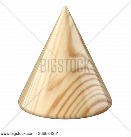 Wooden Glosy Cone. 3d Illustration Isolated On White Background.
