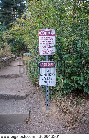 Colorado Springs, Co, Usa - October 1, 2019: A Notice For Dog Owner Who Brings Them