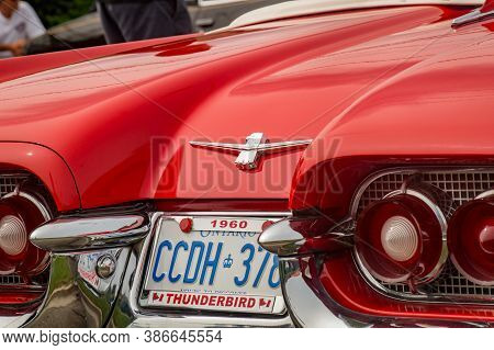 Toronto, Canada - 08 18 2018: Thunderbird Logo With Tail Lights, Chrome Bumper And Side Decorations 