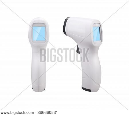 Non-contact Infrared Thermometer Isolated On White Background. Isometric Medical Digital Thermometer
