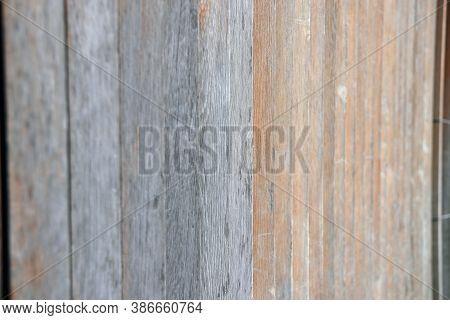 Wooden Fence Of Japanese House On Sunlight. Japanese Wooden Stockade Of Home On Sunshine.
