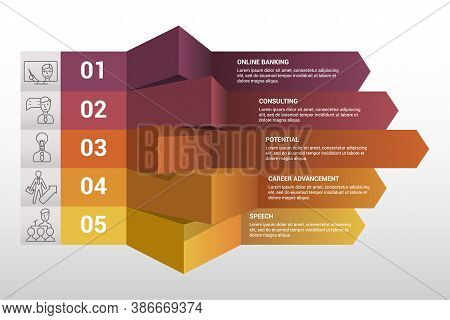Infographic Business Training Template. Icons In Different Colors. Include Online Training, Consulti
