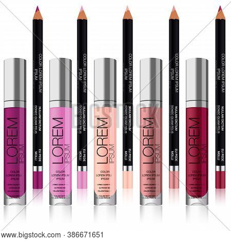 Lipstick. Cosmetic Pencils. Cosmetic Pencils Illustration. Red, Pink, Brown And Purple.lipstick Pale