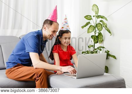 Video Conference Party Online Meeting With Friends And Family. Birthday Party In Facetime Call. Part