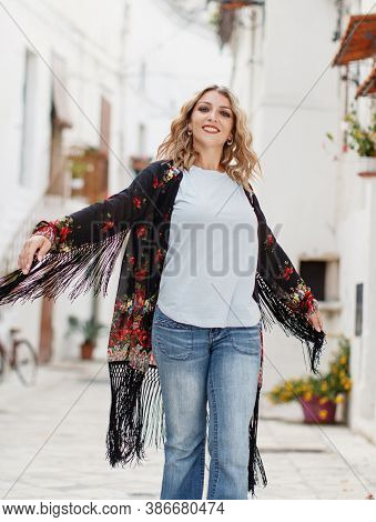 Bohemian Fashion Young Women Walking Down The Street
