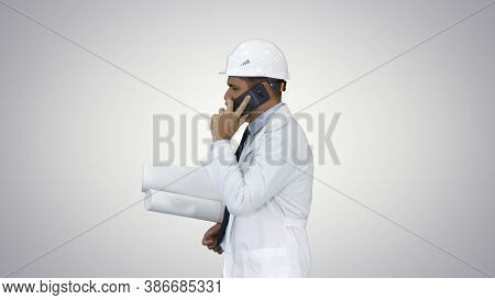 Business Man Computer Science Engeneer Talking By Cellphone Whil