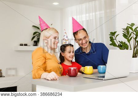 Video Conference Party Online Meeting With Friends And Family. Birthday Party In Facetime Call. Part