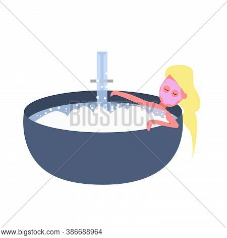 Girl Takes A Bath With Foam At Home